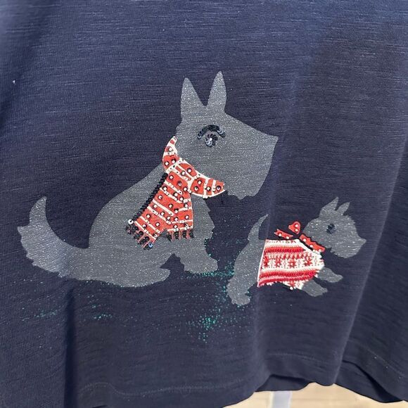 EUC Talbots Women’s Navy Blue Long Sleeve Crew Neck Scotty Dog Motif - Size M - Picture 3 of 6